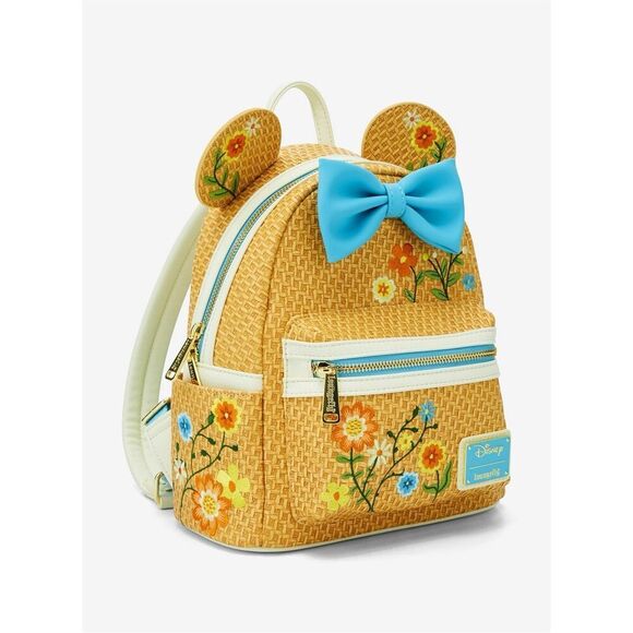 Loungefly Disney Minnie Mouse Raffia Floral Ears Mini Backpack